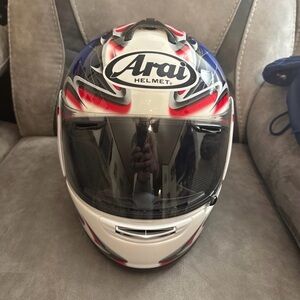 Arai Motorcycle Helmet with Red and Blue Accents Vector Size Medium